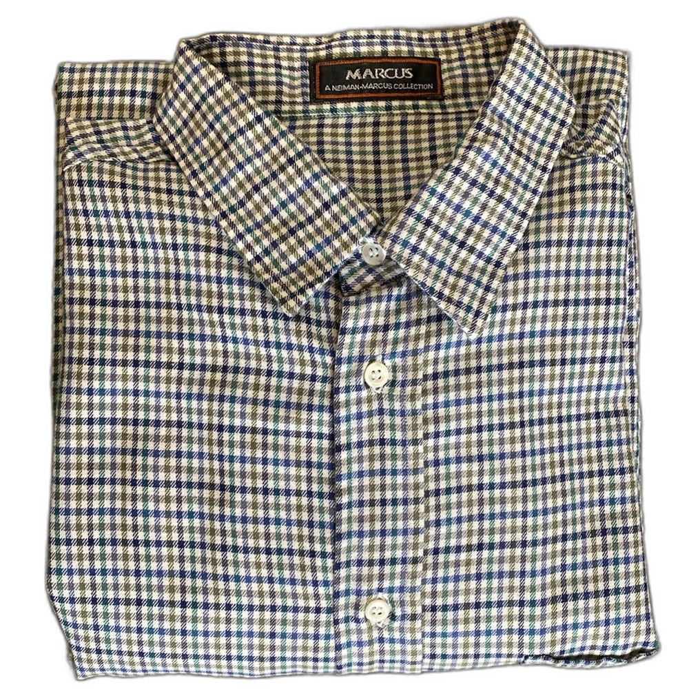 Neiman Marcus Collection Mens Button Down Size Large 100% Cotton Gingham Plaid